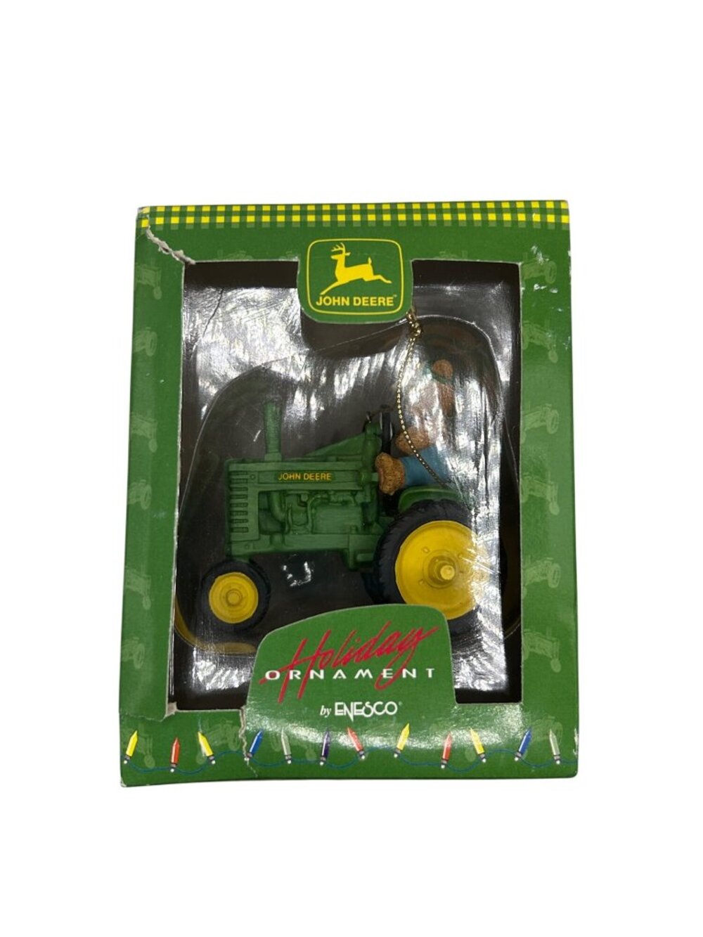John Deere Holiday Ornament By Enesco Green Tractor With Bear Figurine In Origin